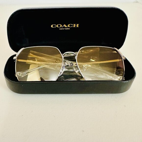 NEW COACH SHINY SILVER YELLOW CLEA GRADIENT LENS SUNGLASSES HC 7165 D 60MM - Picture 13 of 13
